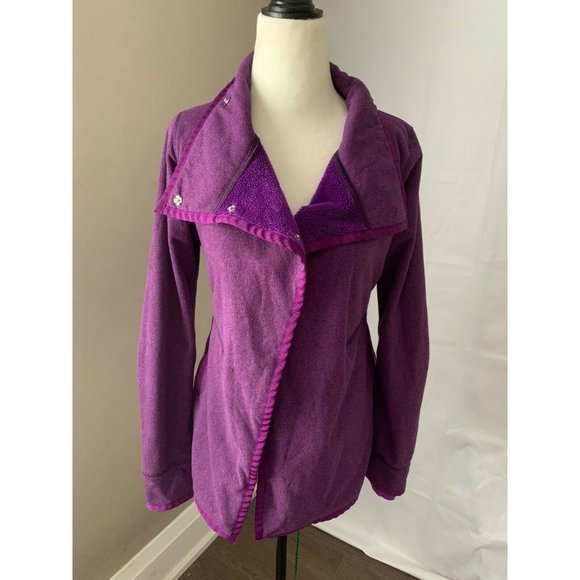 Ivivva Girls Big Business Wrap Jacket Purple Fleece Sweater Lululemon Sz 14 - Picture 1 of 9